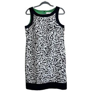 WILLOW GLENN Black White Floral Lined Stretch Cotton Knee Length Sheat Dress